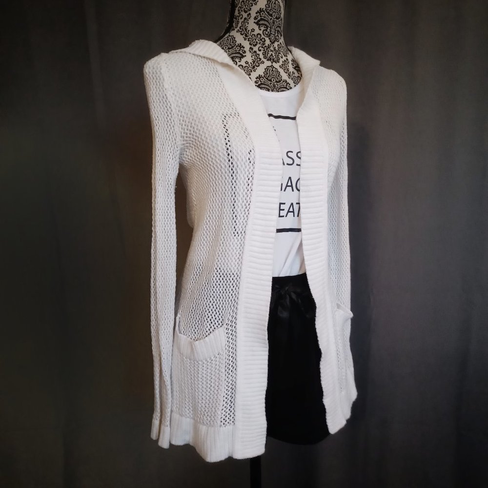 TALBOTS Cotton Mesh Hoodie Cardigan LS Summer Sweater P - Picture 3 of 4
